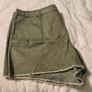 Cato Olive Green Frayed-Hem Utility Skort